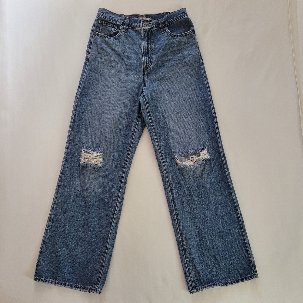 Levi's Women's High Waisted Straight Distressed Denim Blue Jeans Size 28